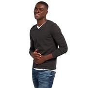 Tom Tailor Basic V-Neck Sweater, Felpa Uomo, Grigio (Black Grey Melange 2572), Small