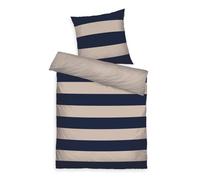 TOM TAILOR Bettwäsche Bold Stripes Dark Navy & Sunny Sand, 80x80 cm + 135x200 cm, 100% Baumwolle/Renforce, mit Wendemotiv und farbigem Markenreißverschluss