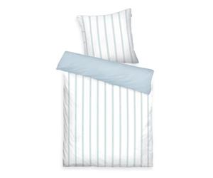 TOM TAILOR Bettwäsche Classic Satin Stripes Cozy Sky Blue & Light Lemon, 80x80 cm + 135x200 cm, 100% Baumwolle/Satin, mit Wendemotiv, farbiger Paspel am Kissen und Markenreißverschluss