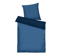 TOM TAILOR Bettwäsche Medium Stripes Dark Navy & Cool Blue, 80x80 cm + 135x200 cm, 100% Baumwolle/Renforce, mit Wendemotiv und farbigem Markenreißverschluss