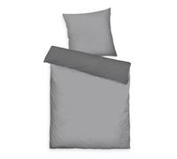 TOM TAILOR Bettwäsche Two-Tone Solid Colors Moody Grey, 80x80 cm + 155x220 cm, 100% Baumwolle/Satin, mit Doppelnaht am Kissen, Wendemotiv und farbigem Markenreißverschluss
