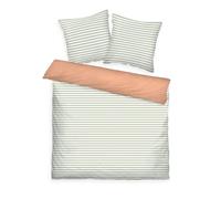 TOM TAILOR Biancheria da Letto in Percalle, 2*80x80 + 200x220 cm, 100% Cotone/Percalle, Motivo Reversibile, Profili Colorati sul Cuscino e sulla Cerniera, STRIPES WITH A KICK Verde Chiaro, Pesca (Green Leaf & Juicy Peach)