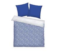 TOM TAILOR Biancheria da Letto Renforcé, 2*80x80 + 200x220 cm, 100% Cotone/Renforcé, Con Motivo Reversibile e Cerniera Colorata, ORGANIC LEAVES Blu, Bianco (Cobalto)