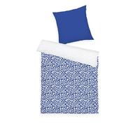 TOM TAILOR Biancheria da Letto Renforcé, 70x90 + 140x200 cm, 100% Cotone/Renforcé, Con Motivo Reversibile e Cerniera Colorata, ORGANIC LEAVES Blu, Bianco (Cobalto)
