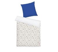TOM TAILOR Biancheria da Letto Renforcé, 70x90 + 140x200 cm, 100% Cotone/Renforcé, Con Motivo Reversibile e Cerniera Colorata, FRESH FLOWERS Blu, Beige (Cobalt & Sunny Sand)