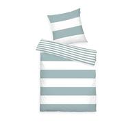 TOM TAILOR Biancheria da letto Renforcé, 80x80 cm + 155x220 cm, 100% cotone/renforcé, con motivo reversibile e cerniera di marca, SIENA bianco, turchese (Fresh Sage)