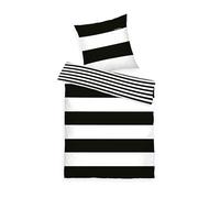 TOM TAILOR Biancheria da letto Renforcé, 80x80 cm + 155x220 cm, 100% cotone/renforcé, con motivo reversibile e cerniera con marchio, SIENA Bianco, Nero
