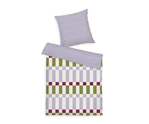 TOM TAILOR Biancheria da letto Soft renforcé, 80x80 cm + 135x200 cm, 100% cotone/renforcé, con motivo reversibile e cerniera colorata, BOLD CHECK Viola, Verde (Soft Lilac, Moss Green & Off White)