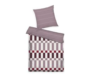 TOM TAILOR Biancheria da letto Soft renforcé, 80x80 cm + 155x220 cm, 100% cotone/renforcé, con motivo reversibile e cerniera colorata, BOLD CHECK Viola, prugna (Cozy Mauve, Plum & Off White)