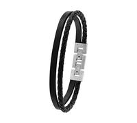 Tom Tailor Bracciale da uomo, in acciaio inox e pelle, 20+1,5 cm, nero, idea regalo, viene fornito in scatola regalo gioielli, 2100697