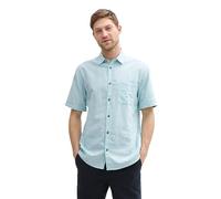 TOM TAILOR Camicia da Uomo a Maniche Corte Regular Fit con Percentuale di Lino, 37198 - Chambray, Colore: Turchese Pastello, XXL