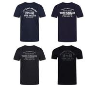 TOM TAILOR, confezione da 4 t-shirt da uomo, scollo rotondo, maniche corte, vestibilità regolare, con stampa, per l'estate, in cotone al 100%, colori nero, bianco, verde, rosso, blu, grigio, L