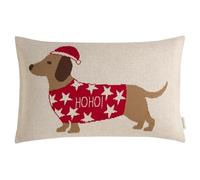 TOM TAILOR Cuscino natalizio rosso, federa per cuscino natalizio, motivo bassotto, 100% cotone, cuscino con motivo animale, 30 x 50 cm, morbido, per divano e idea regalo