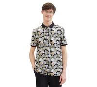 TOM TAILOR Denim 1040474 Polo, 34828 - Stampa con Foglie Nere e Multicolore, M Uomo