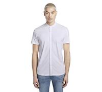 TOM TAILOR Denim Camicia Basic a Maniche Corte con Colletto Mao, Uomo, Bianco (White 20000), L