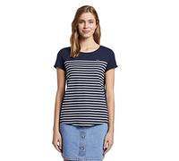 TOM TAILOR Denim Le signore T-shirt a righe con stampa a cuore 1017275, 22701 - Navy Off White Stripe, XS