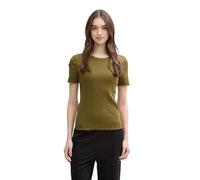 TOM TAILOR Denim Maglietta da Donna con Struttura a Costine, 37798 - Caldo Muschio Verde, M