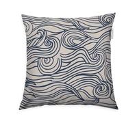 TOM TAILOR Federa Soft Renforcé, 40x40 cm, 100% cotone, con piping e ricamo logo, con cerniera, WAVES Beige, Blu scuro, Bianco (Dark Navy & Sunny Sand & Off White)