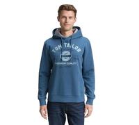 TOM TAILOR Felpa con Cappuccio da Uomo con Logo Stampato, 38224 - Real Teal Blue, XXL