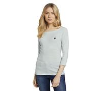 TOM TAILOR Le signore Maniche lunghe a righe 1024035, 26035 - White Green Small Stripe, XXL