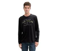 TOM TAILOR Maglietta Basic da Uomo a Maniche Lunghe con Stampa Scritta, 10916 - Almost Black, XL