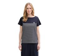 TOM TAILOR Maglietta da Donna con Motivo a Righe, 10668 - Sky Captain Blue, M