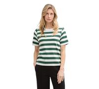 Tom Tailor Maglietta da Donna in Cotone, Green Offwhite Block Stripe 37738, L