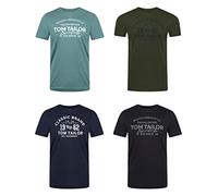 TOM TAILOR Maglietta da uomo, a maniche corte, con scollo rotondo, vestibilità normale, stampa estiva, 100% cotone, verde, Woodland Green (10373), L