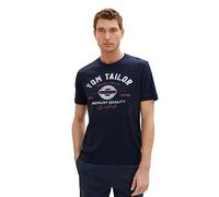 TOM TAILOR Maglietta da Uomo con Logo Stampato in Cotone, 10668-sky Captain Blue, L