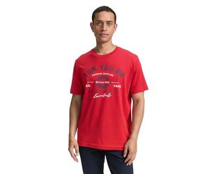 TOM TAILOR Maglietta da Uomo con Logo Stampato in Cotone, 12830 - Samba Red, M