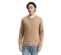 TOM TAILOR Maglione Basic da Uomo con Scollo a V in Cotone, 31089 - Hazel Brown Melange, S