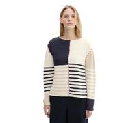 TOM TAILOR Pullover da Donna 1043179, 36469, Maglia a Righe con Toppe, Taglia XL, 36469 - Maglia a Righe con Toppe Blu Navy, XL