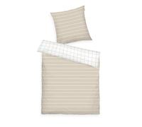 TOM TAILOR Renforcé, 80x80 cm + 135x200 cm, 100% cotone/Renforcé, con motivo reversibile e cerniera colorata, CHECK & STRIPES Beige (Sunny Sand & Crisp White)