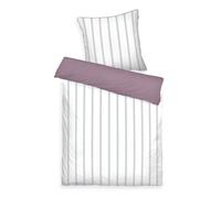 TOM TAILOR Satin-Bettwäsche, 60x80 cm + 140x200 cm, 100% Baumwolle/Satin, mit farbiger Paspel am Kissen, Wendemotiv und Markenreißverschluss, CLASSIC SATIN STRIPES Weiß, Lila (Cozy Mauve, Fresh Sage)