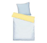 TOM TAILOR Satin-Bettwäsche, 70x90 cm + 140x200 cm, 100% Baumwolle/Satin, mit farbiger Paspel am Kissen, Wendemotiv und Markenreißverschluss, STRIPES WITH A KICK Gelb, Hellblau (Light Lemon, Sky Blue)