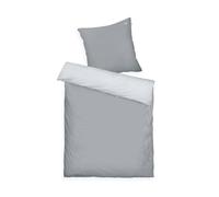 TOM TAILOR Set di biancheria in raso, 70x90 cm + 140x200 cm, 100% cotone, con bordatura e ricamo del logo, con chiusura a cerniera, FINE STRIPES grigio chiaro e grigio scuro (Moody Grey & Light Grey)