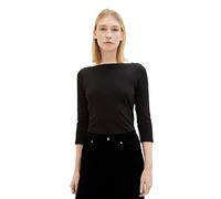 TOM TAILOR T-Shirt Basic da Donna con Maniche a 3/4, 14482-nero Profondo, S
