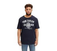 TOM TAILOR T-Shirt con Logo Stampato, Uomo, Blu (Knitted Navy 10690), 5XL Taglia Grande