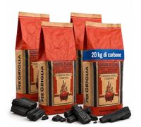 TOMAINO Carbonella di Legna per Barbecue 20 kg, 4 Sacchi da 5 kg, Brace Intensa e Uniforme, per BBQ, Griglia, Kettle, Kamado, Arrosticini, Braciere e Campeggio