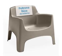 Tomaino - Poltrona da esterno Ibiza XL - Sedia da giardino in plastica - 79 x 74 x 70 h cm - impilabile - extra grande (tortora)