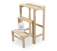 TOMAINO - Scaletta 3 Gradini Ribaltabile In Legno GIULIETTA - Scaletta Pieghevole con Sgabello Richiudibile per Casa, Ufficio - Scala 3 Gradini Salvaspazio Colore Naturale
