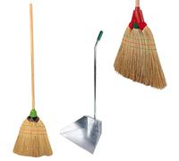 Tomaino - Set Pulizia Scopa Saggina con Paletta in Ferro zincato, Pulizia per Cortile Esterno, Giardino, Garage, Portico (Scopa con paletta)