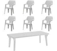 Tomaino - Set Tavolo E 6 Sedie Da Giardino In Plastica - Con Prolunga Allungabile, Con Braccioli, Impilabile, Per Esterno, Terrazzo - Set Pranzo Norden (Bianco)