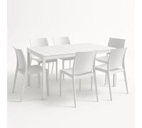 Tomaino - Tavolo da Giardino con Sedie per Esterno - Set Lion King composto da Tavolo King con 6 Sedie Volga Impilabili - Balcone, Veranda (Bianco)