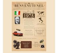 Tomalithic Biglietto Compleanno 50 Anni, Born in 1975 - A4 Senza Cornice, Carta di Qualità, Regalo Vintage per Uomo e Donna