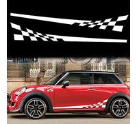 TOMALL 1 paio 199 cm auto universale da corsa bandiera a scacchi strisce laterali decalcomania per auto vinile impermeabile adesivi laterali porta reticolo decorazioni decalcomanie accessori (bianco)