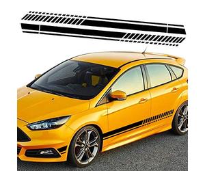 TOMALL 1 paio 210cm adesivi a strisce sportive da corsa per carrozzeria auto strisce laterali grafiche decalcomanie in vinile decorazione per tutte le auto SUV camion fuoristrada universale (Nero)