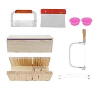 Tomantery Kit di Stampi per Sapone in Silicone da 1200 Ml con Taglierina | Scatola per stampi per pane in legno di pino, taglierino per sapone in filo con segni di scala, stampo in silicone viola