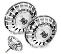 Tomario 2 confezioni di cesti per lavello, 82 mm, in acciaio inox, filtro per lavello con funzione di tappo, tappo regolabile per lavello 48-110 mm eccentrico, accessori per lavello da cucina