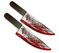 Tomatoys Coltello Finto Insanguinato - Coltello da Macellaio in Plastica con Sangue Finto, Accessorio per Costume Horror di Halloween, Carnevale, Teatro e Decorazione (Confezione da 2)